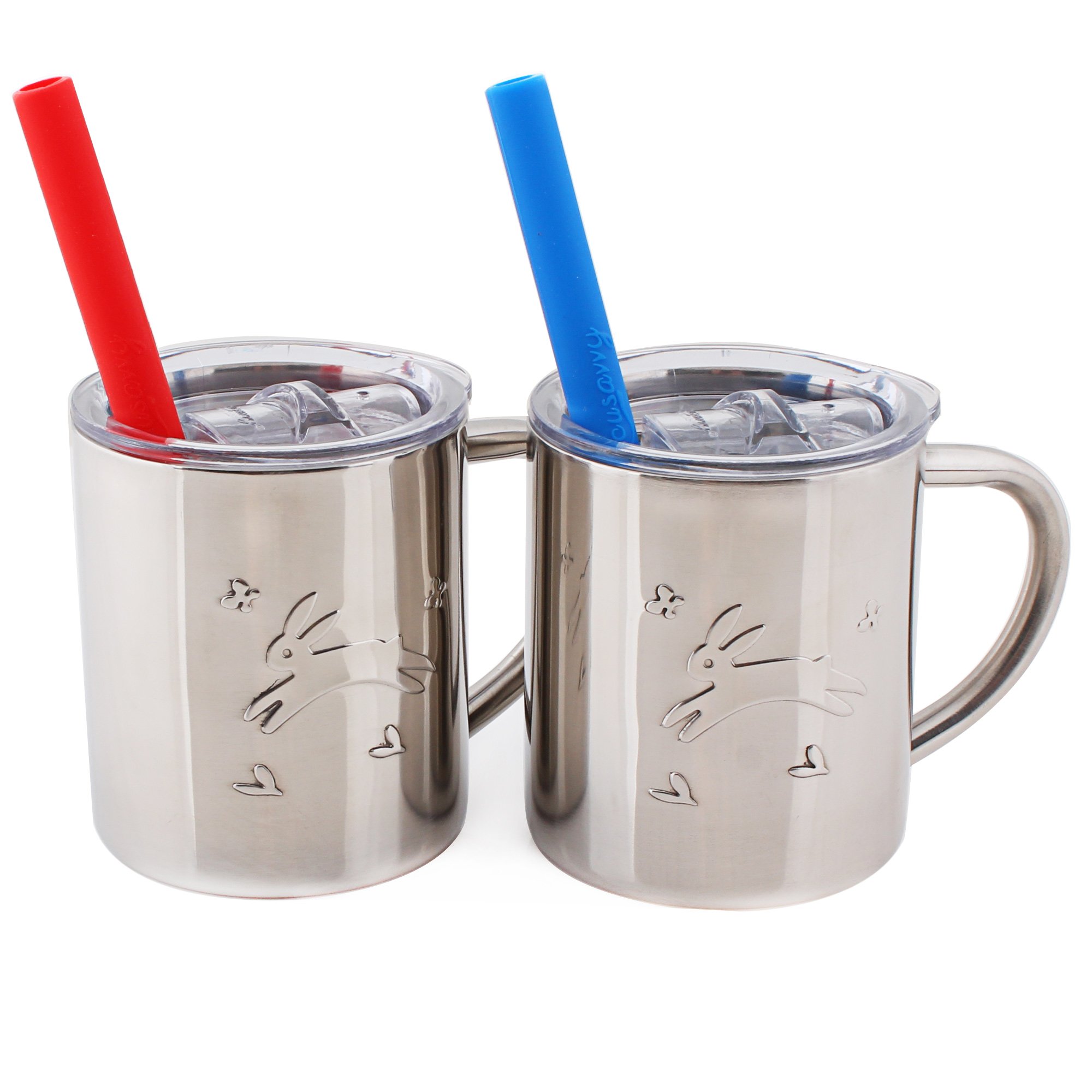 Housavvy Rabbit Stainless Steel Kids Cups With Lids And Straws 2 Pack (7.5 Oz) 43 71SN82KRe4L