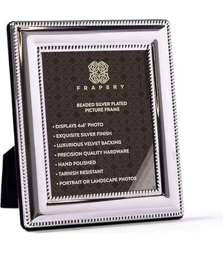 Maturi Silver Plated Photo Frame – 4x6 Inch With Bead Edge, Glass Front & Velvet Backing