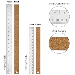 VORIGY Metal Ruler with Cork Backing, 12+18 Inch