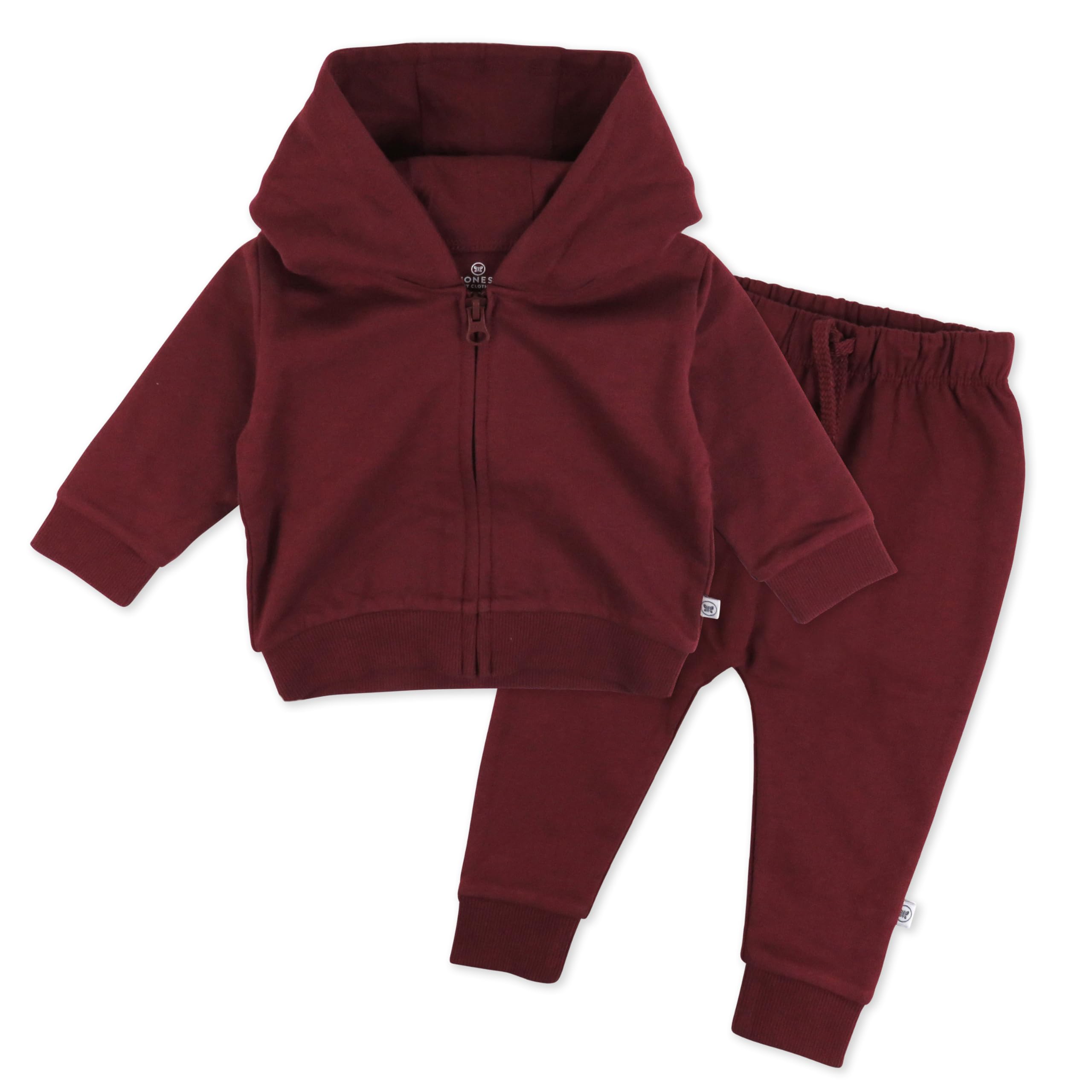HonestBaby 2-Piece Fleece Zip Hoodie and Sweatpant Set 100% Organic Cotton for Infant Baby and Toddler, Boys, Varsity Burgundy, 5T