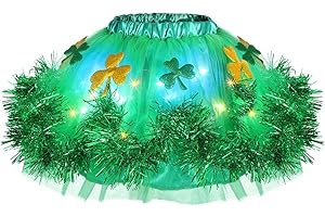 REETAN Light up St. Patrick's Day Clover Tutu Skirt Layered Shamrock Sequins Skirts Irish Festival Costume for Girls and Kids