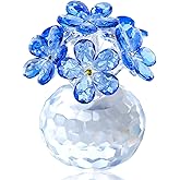 Arikyrist Blue Crystal Forget Me Not Glass Flowers Bouquet Gift for Women, Mom, Wife - Crystal Figurine Home Office Tabletop Decor - Anniversary Birthday Wedding Present