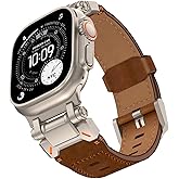 KADES Top Grain Genuine Leather Band for Apple Watch Ultra 3/2/1 49mm Men, Metal Connectors for Apple Watch Series 11/10/SE3/9/8/7/SE2/6/5/4/SE/3/2/1 46mm 45mm 44mm 42mm