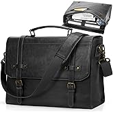 RAINSMORE Mens Messenger Bag 17 Inch Waterproof Vintage Leather Laptop Briefcase Large Laptop Bag Satchel Bag Computer Shoulder Bag for Office Business Travel College,Brown