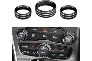 QBOONPT 3PCS AC Air Conditioner Switch Button Knob Cover, Radio Volume Control Knob Aluminum Alloy Trim Cover for Dodge Challenger Jeep Grand Cherokee Chrysler, Car Interior Decor Accessories(Black)