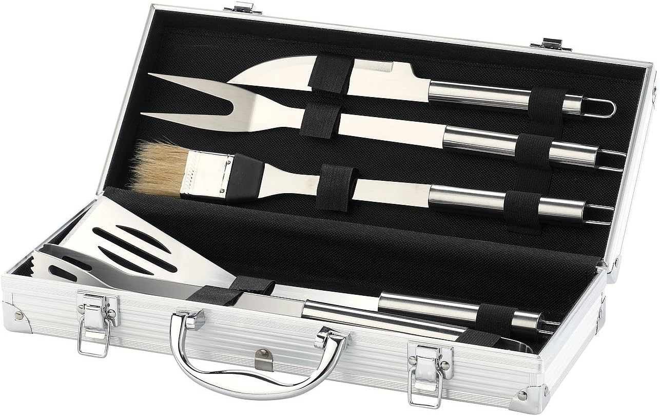 Rosenstein & Söhne Grillkoffer: Edelstahl-Grillbesteck im Aluminium-Koffer (Grillbesteckkoffer)