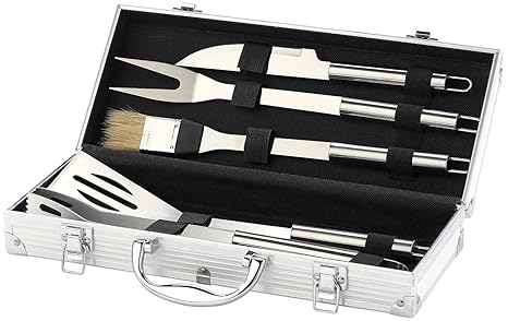 Rosenstein & Söhne Grillkoffer: Edelstahl-Grillbesteck im Aluminium-Koffer (Grillbesteckkoffer)