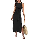 ANRABESS Womens Summer Casual Sleeveless T Shirt Midi Dress Slim Fit Tie Waist Split Tank Long Dresses 2026 Vacation Sundress