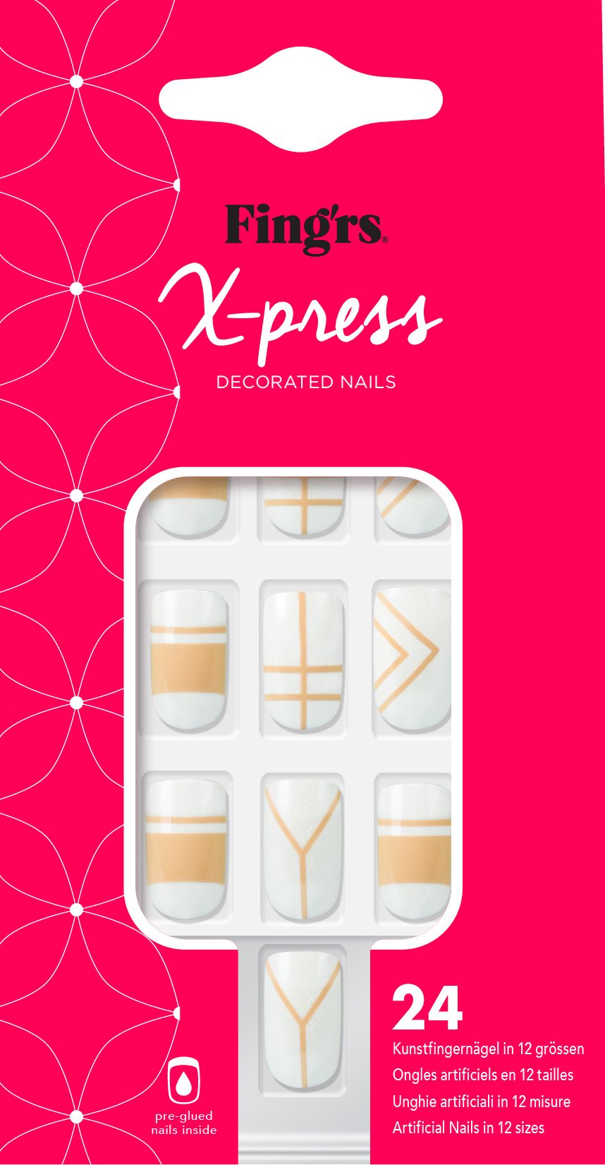 Fing`rs 'rs X-Press Decorated Nails White & Beige 28 Pack