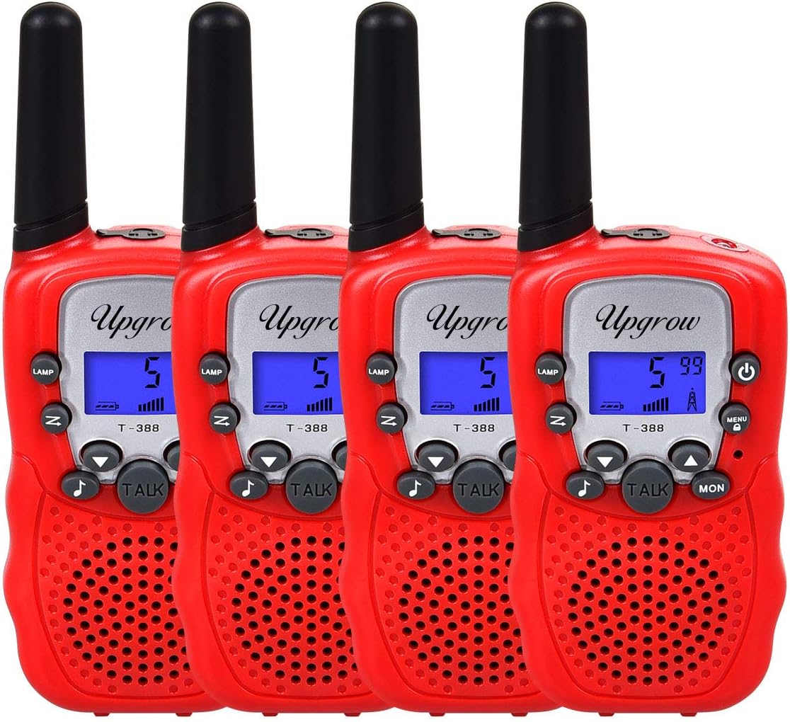 Upgrow Kids Walkie Talkies PMR446MHz 4PCS Walkie Talkie 2-Way Radio Toys 8 Channel Walky Talky with Built in Flash Light for Boys Girls 3KM Long Range for Field Survival Camping Biking Hiking (Red)