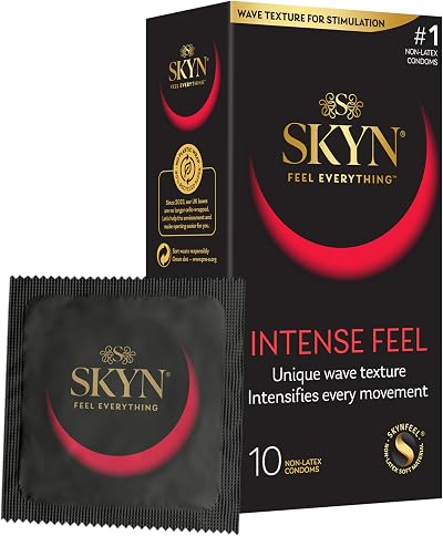 SKYN Intense Feel Condoms 10 Pack, Latex Free, Ribbed & Dotted, 53mm
