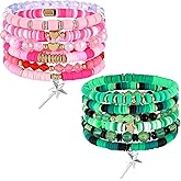 Huquary 12 Pcs Green and Pink Friendship Matching Witch Bracelets Stackable Beaded Bracelets Women Couples BFF Jewelry Gifts for Witch Halloween Fans Wedding Party Accessories