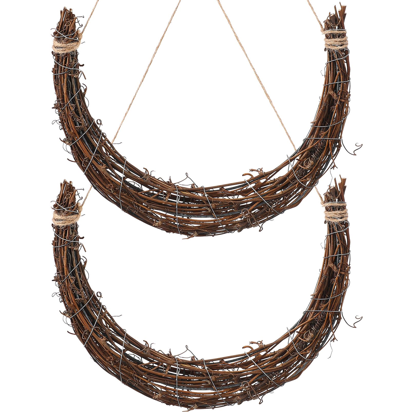 Warmhm 2pcs Christmas Rattan Wreath Frames Natural Rattan Wreath Moon Shape Handmade DIY Rings Vine Branch for DIY Crafts Christmas Decorations Wedding Decorations
