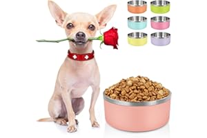 LIHONG Dog Bowls,Stainless Steel Dog Bowls for Small Medium Sized Dogs Non Slip,Insulated Dog Bowl,Pet Bowl for Food and Water,Rustproof(40oz,Peach)