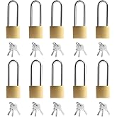 Long Keyed Padlock Waterproof Solid Brass Lock Keys (10, 3.4 inch*10 piece) | Same Key Heavy-Duty long padlock with key for Locks Storage Unit School Gym Locker, Fence