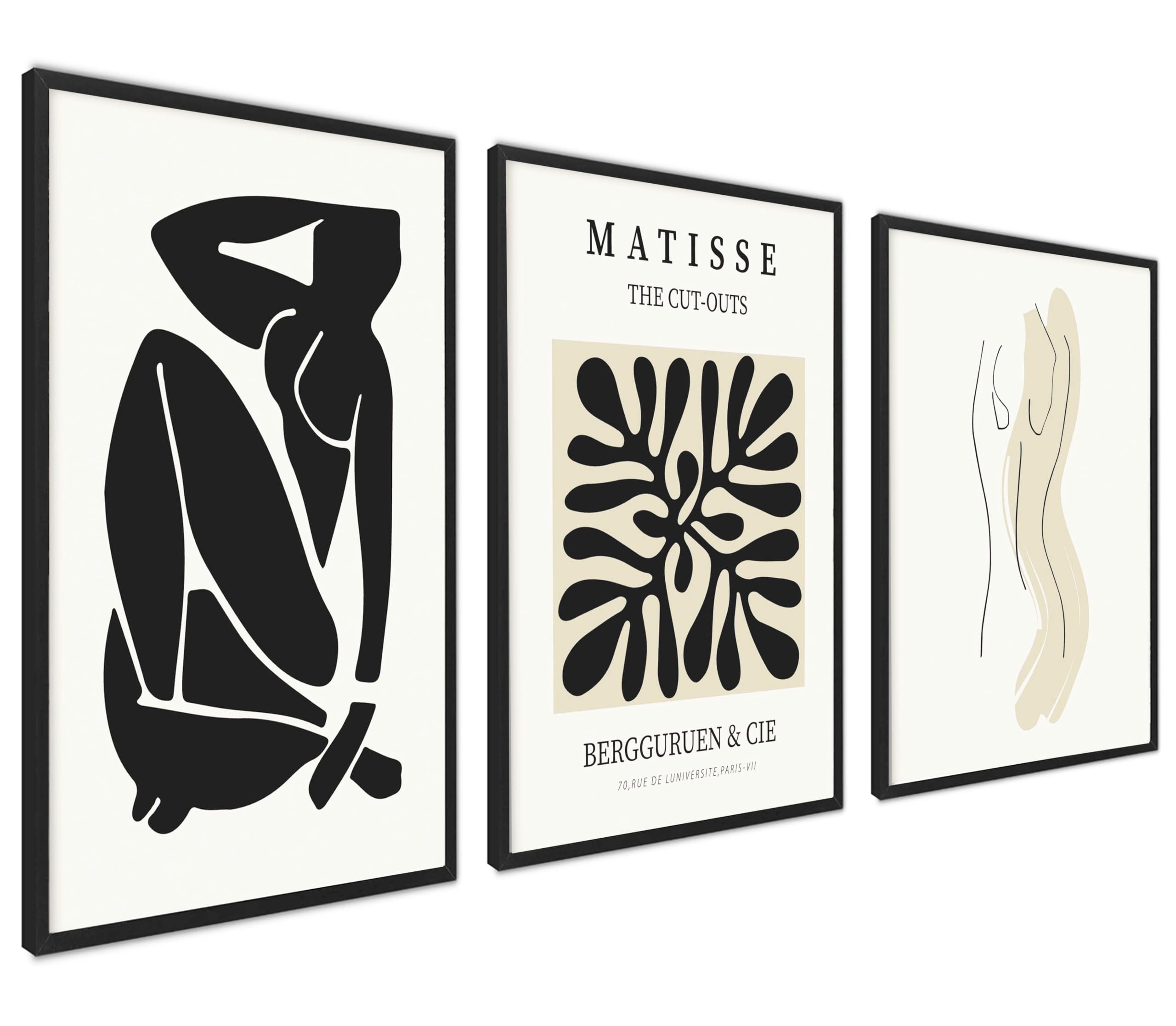 ag.art deco Pictures for Living Room | 50x70 cm Prints for Walls | Canvas Wall Art for Hallway and Stairs | Room Decor | Unframed Posters | Set of 3 Artwork (Black Matisse Set) — image 1
