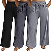 Neer 3 Pack Women's Plus Size Pants Wide Leg Lounge Yoga Pants Casual Baggy Drawstring High Waist Sweatpants with Pockets