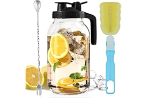 Cnsndqedke Glass Mason Jar Pitcher - 64 oz with Pour Spout Lid, Airtight Seal - Ideal for Cold Brew Coffee, Juice, Lemonade, and More - Heavy Duty Glass Jug for Beverages and Sun Tea