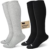 HAPIU Merino Wool Easy On Compression Socks for Women & Men, 15-20 mmHg, Plus Size Knee High Stocking for Nurses, Pregnancy, Travel, Flight, Medias de Compresión Mujer