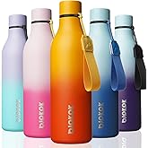 BJPKPK Insulated Water Bottles, 25 oz Stainless Steel Metal Water Bottle with Strap, BPA Free Leak Proof Jugs, Mugs, Flasks, Reusable Thermal Flasks for Sports & Travel, Sunset Orange