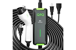QPQ Level 1-2 EV Charger, 16 Amp 110-240V Portable Electric Car Charger, Electric Vehicle Charging Stations with NEMA 6-20 Plug & NEMA 5-15 Adapter for J1772 with 21 FT Cable