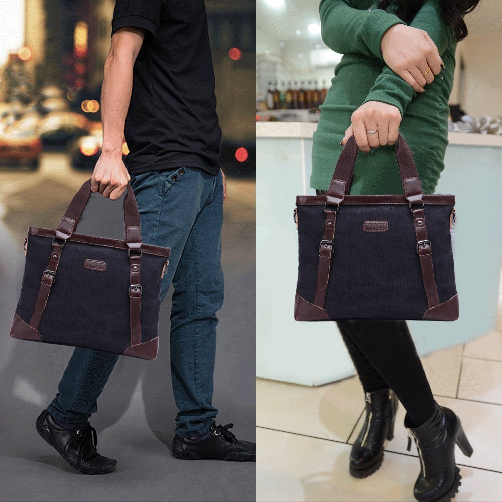JCTHBAG Men/Women 14 Inch Laptop Notebook Totes, Canvas Shoulder Messenger Bag (Black)