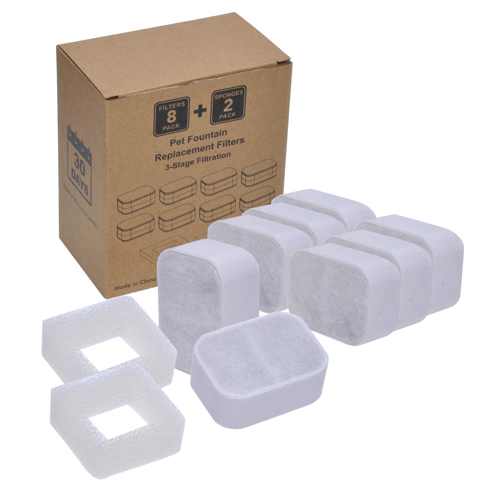 Poweka Filter for iPettie Drinking Fountain Cats and Dogs Compatible with 2.1 L Cat Fountain Water Dispenser (8 + 2 Pieces)