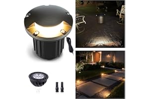 Gardenreet In Ground Well Light - Brass 12V Ip65 Waterproof Outdoor Landscape Lighting, Low Voltage LED In-Grade Turret Top Light, Antique Bronze for Walkway Patio Deck with 2700K Warm White MR16 Bulb