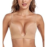 Lemorosy Women's Deep V Plunge Red Carpet Convertible Push Up Bra -Low Cut Sexy U Shaped with Light Padded