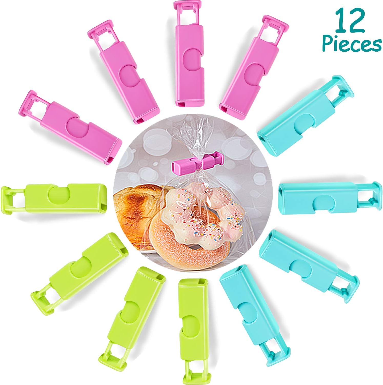 12 Pieces Bread Bag Clip Grips Bag Cinch Plastic NonSlip Food Fruit