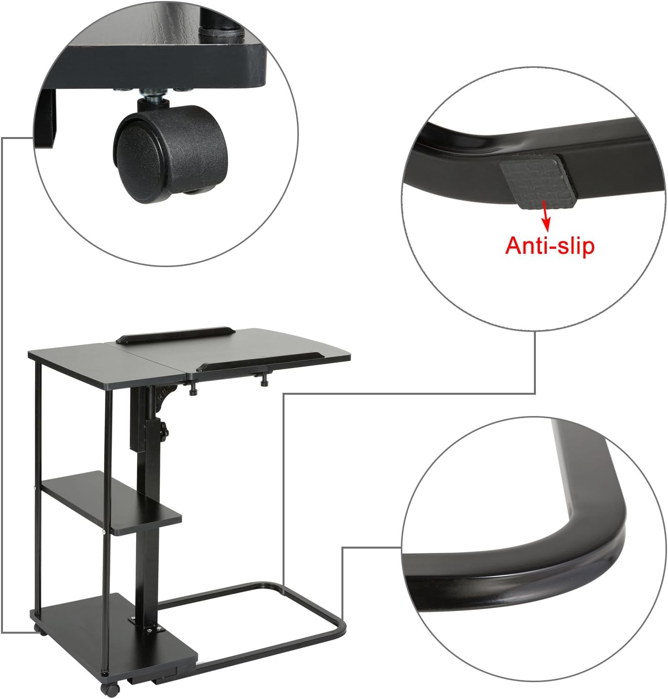 DOEWORKS Laptop Desk Height Adjustable Tray Side Table for Bed or Sofa, Black Overbed Table with Wheels : Office Products