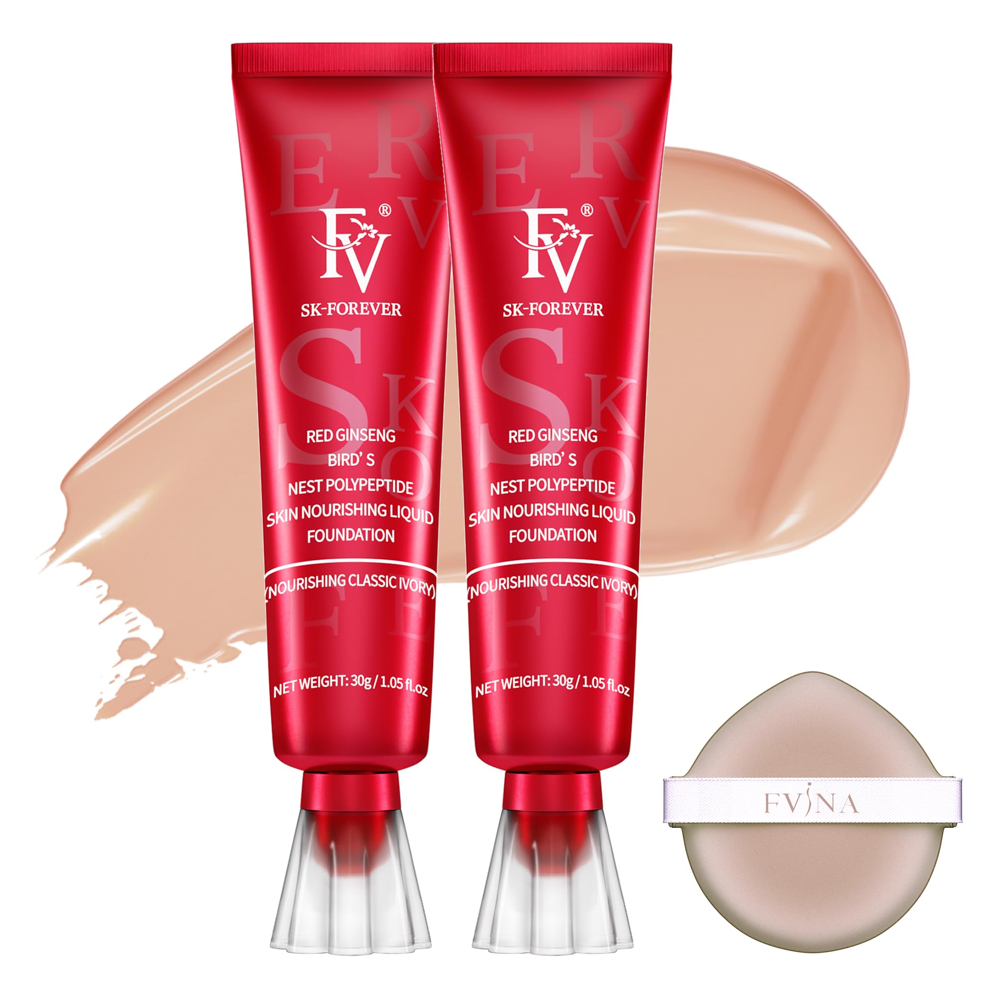 FV 2pcs Nourishing Foundation, Hydrating Formula, Lightweight & Natural Finish, Longwear & Waterproof, Medium Coverage Foundation for Dry/Combination Skin, 30g, Classic Ivory