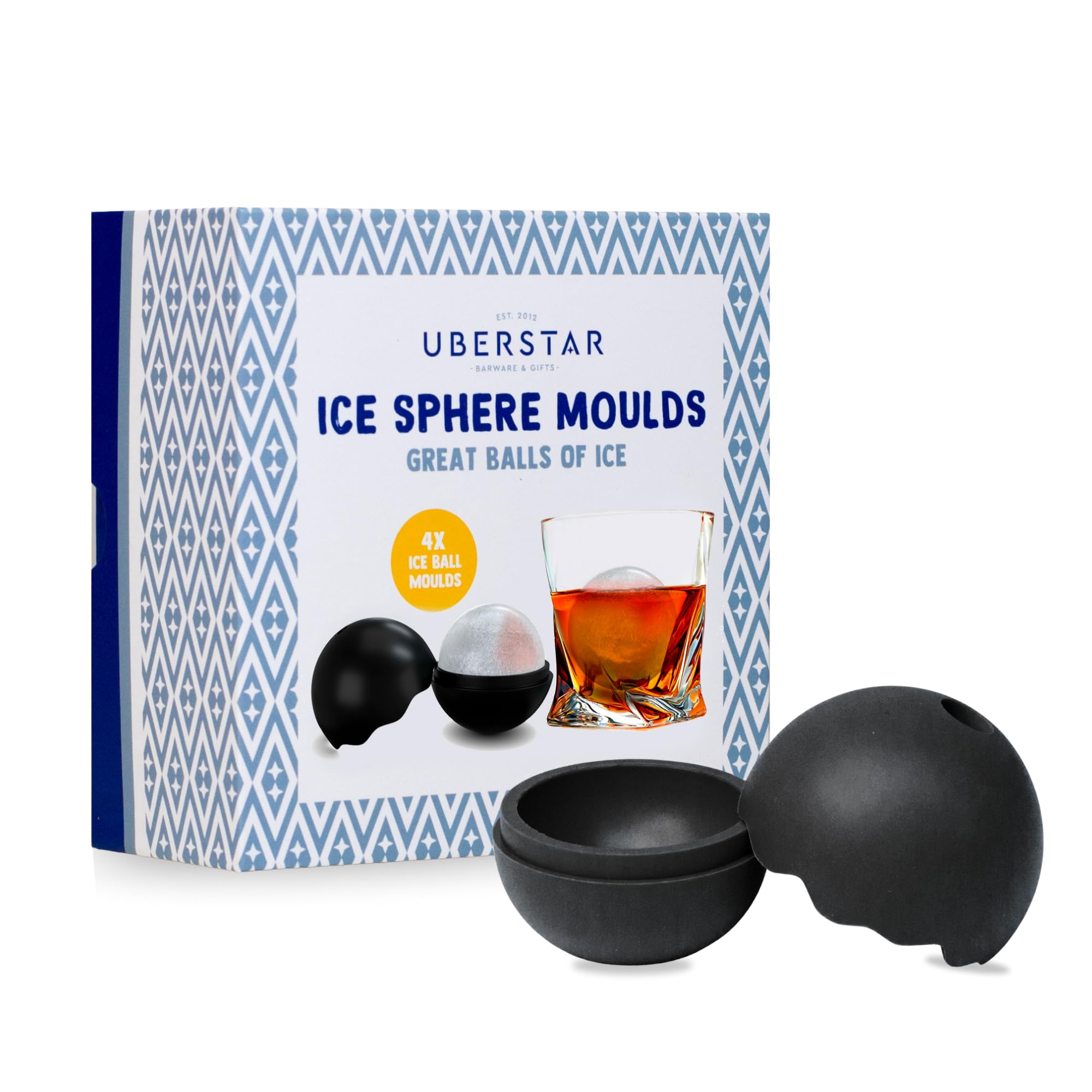 Ice Cube Ball Sphere Silicone Moulds Black/Easy Release / 4 Moulds 4.5cm/1.8" / Cocktails Water Whisky Mocktails