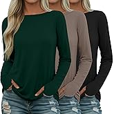Riyiper 3 Pack Women's 95% Cotton Long Sleeve Shirt with Thumb Hole, Boat Neck Casual Tunic Tops 2025 Fall Trendy Basic Tees