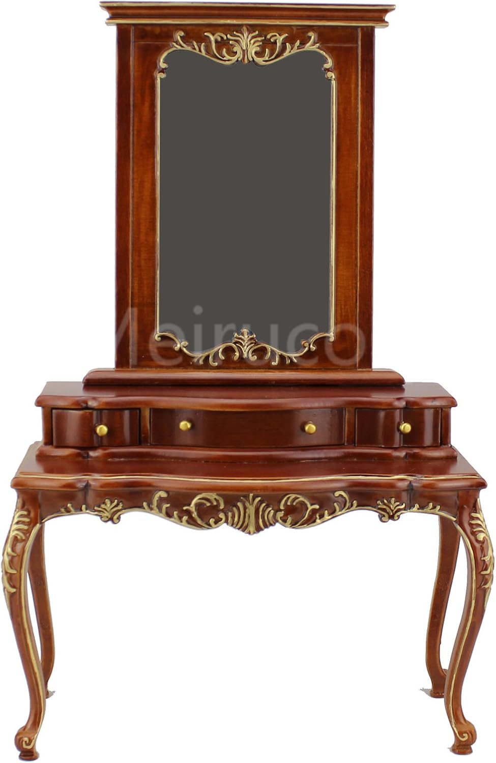 Meirucorp Doll Furniture Miniature 1/6 Scale Luxury Hand Carved Wood Dressing Table and Mirror