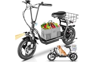 Caroma 1200W Peak Electric Scooters for Adults, 14" Fat Tire, 500Wh Battery, 30 Miles Range, 20MPH Top Speed, Foldable Electric Scooter with Seat, Dual Shock Absorbing Electric Bike for Commuting