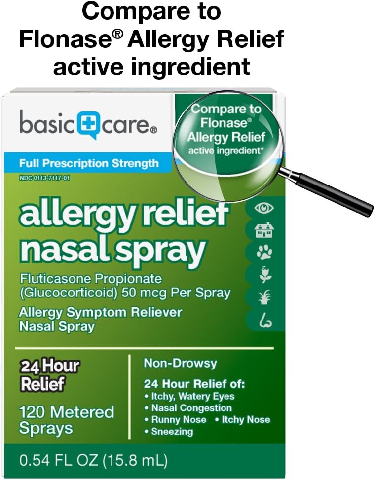  Basic Care Allergy Relief Nasal Spray, Fluticasone Propionate (Glucocorticoid), 50 mcg Per Spray, 0.54 Fluid Ounces: Health & Personal Care