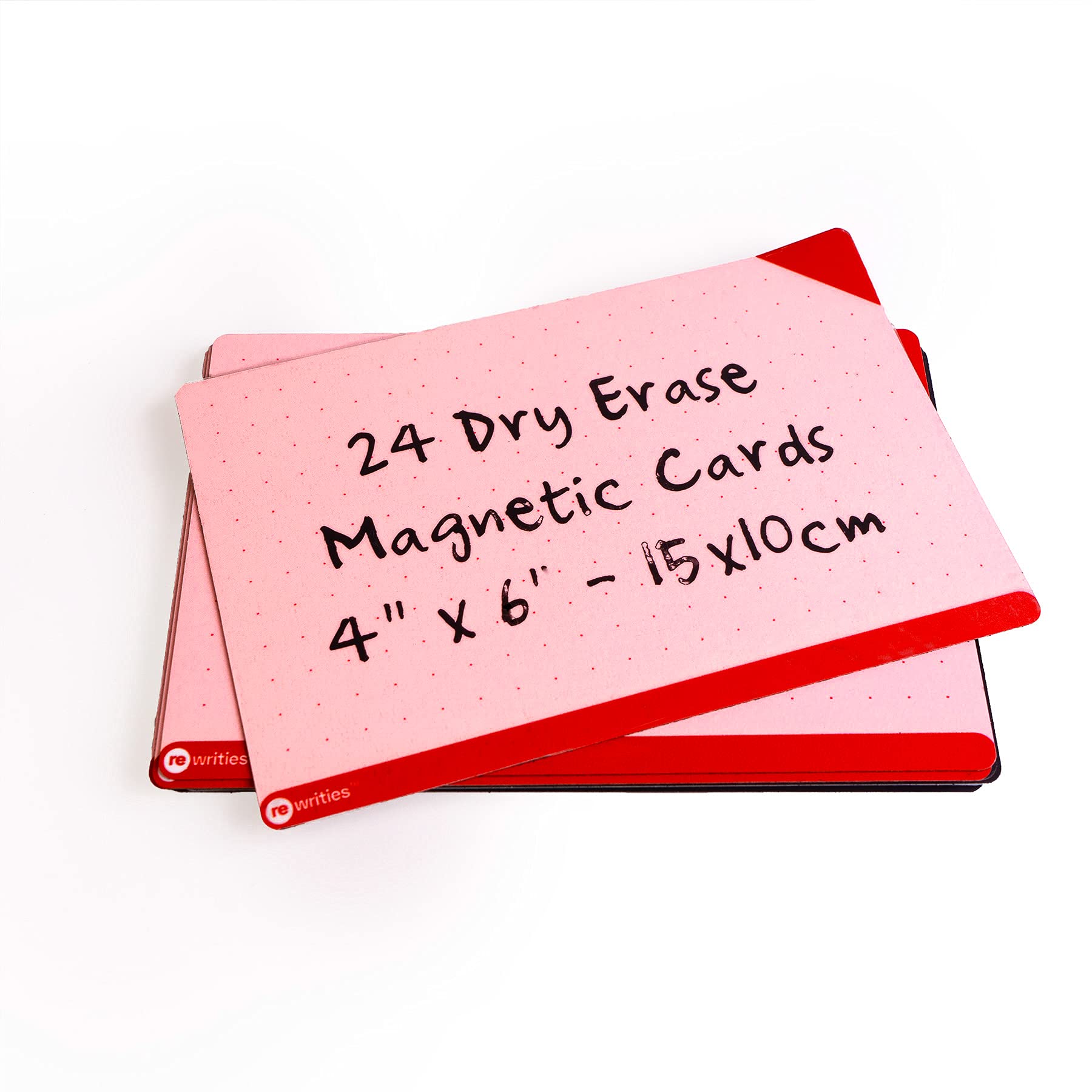 Rewrities Notes - 24 Dry Erase Magnetic Cards 10 x 15 cm - Reusable Sticky Notes for Tasks, Planning, Projects, Organization (Red)