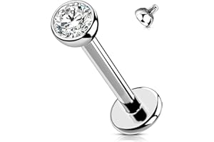 OUFER Titanium Lip Studs, Silver Gold 16G Internally Threaded Lip Labret Piercing Jewelry, Shining CZ Flat Back Helix Conch T