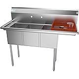 KoolMore - SC121610-12R3 3 Compartment Stainless Steel NSF Commercial Kitchen Sink with Drainboard - Bowl Size 12" x 16" x 10