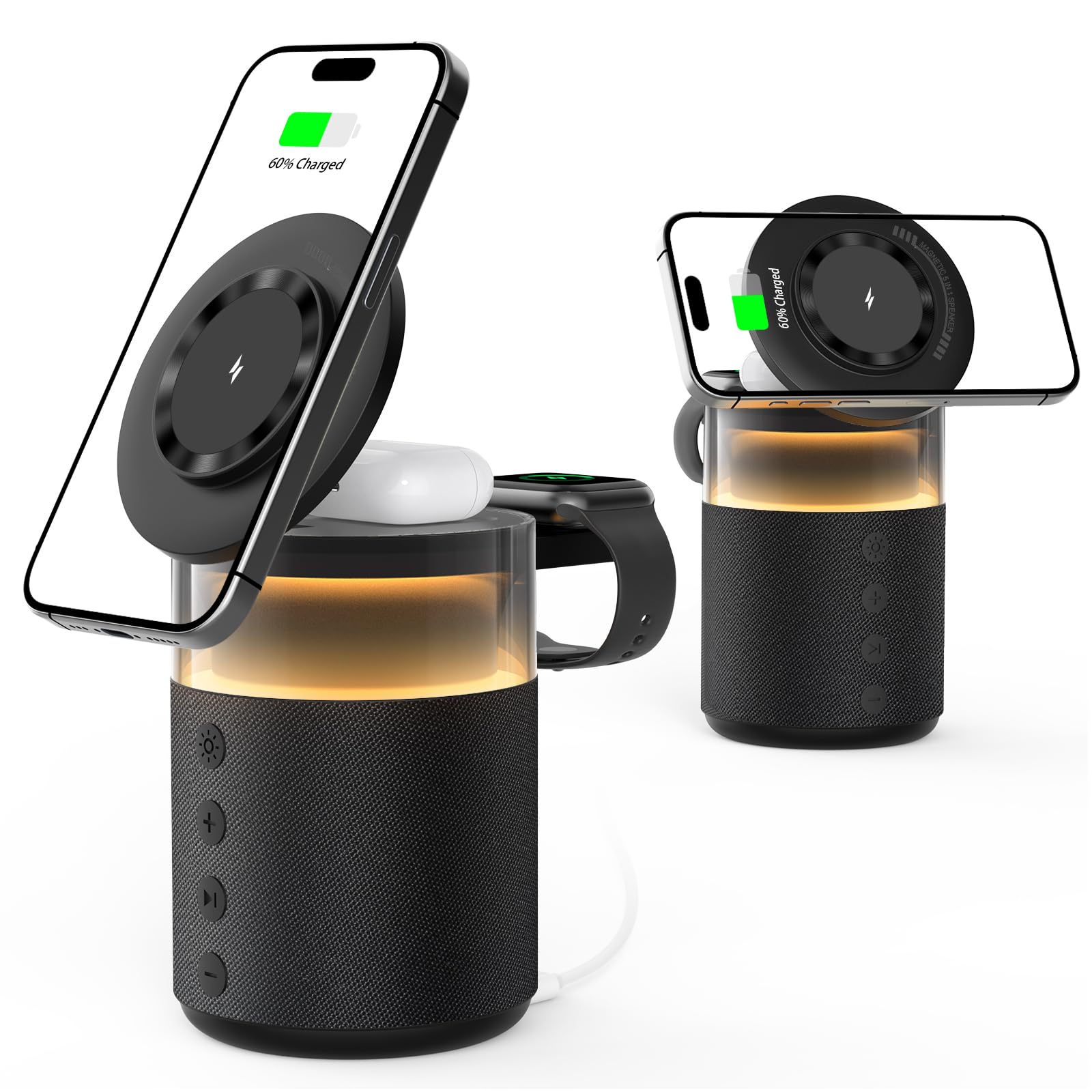 Photo 1 of 5-in-1 Wireless Charging Station with Bluetooth Speaker,Magnetic Charger with Night Light,Charger Stand with 33W Adapter Compatible with Apple Watch&iPhone 16 15 14 13 12 Pro Max&Wireless Earbuds