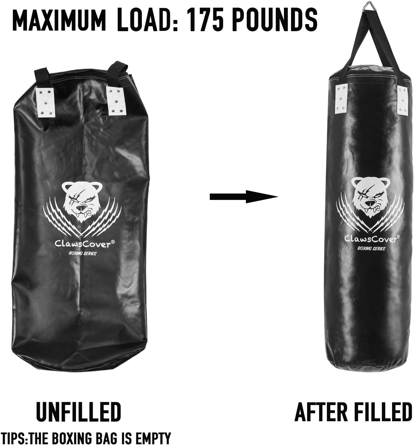 ClawsCover 4FT Heavy Punching Bag Boxing UNFILLED Premium PU Leather Hanging Kickboxing Bags Banana Bag for MMA Muay Thai Martial Arts Taekwondo Workout Training Fitness, Black : Sports & Outdoors