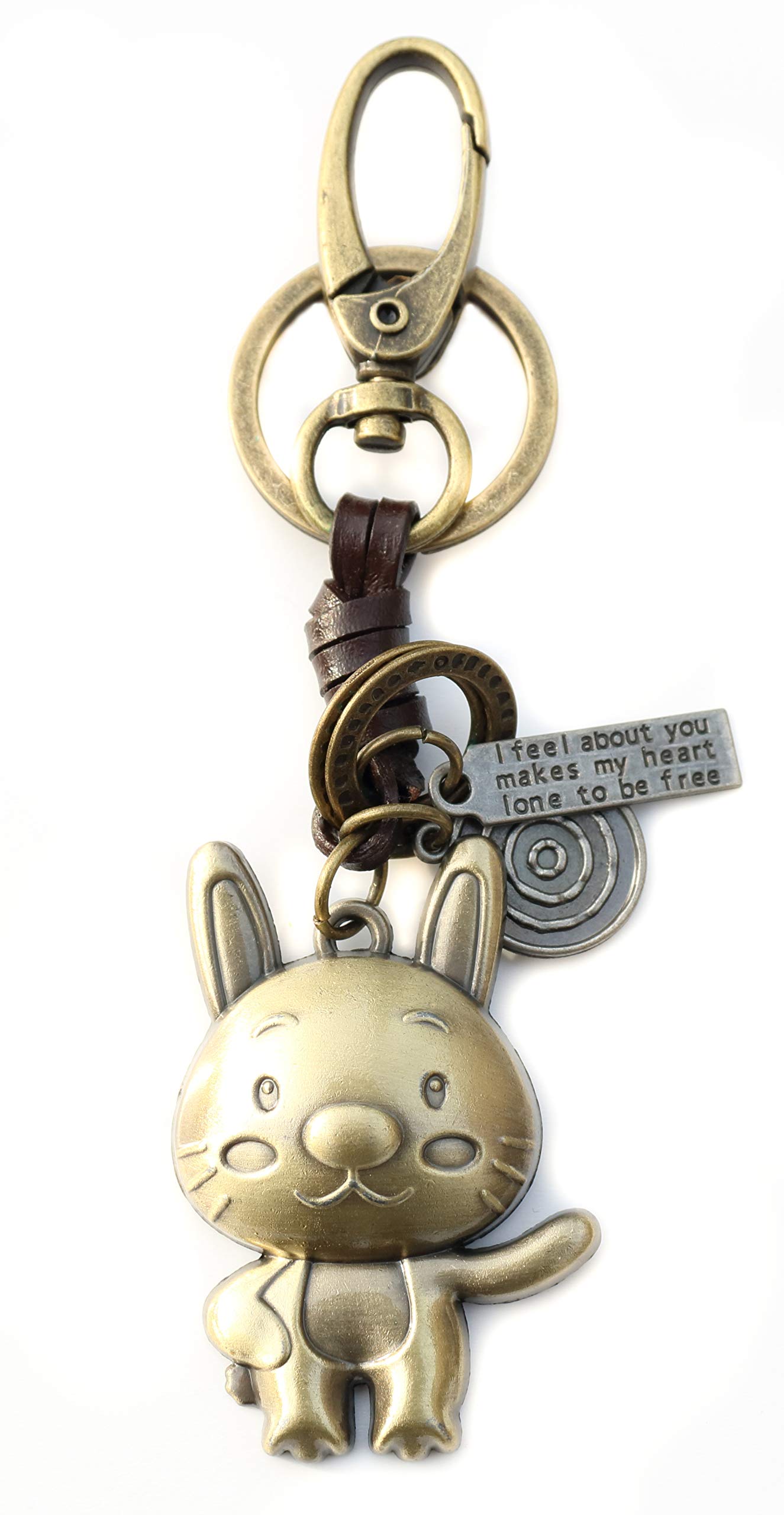 AuPra Funny Cat KeyRing Gift Idea Women Men Leather Home Vintage Animal Lovers KeyChain Mum Dad Novelty Friendship Charm Key Ring Present | Girl & Boy Cute Best Friend Mini Pendant