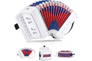 RIVVTA Accordion, 10 Keys Button Accordion 7 Key 3 Bass Mini Musical Instrument,White