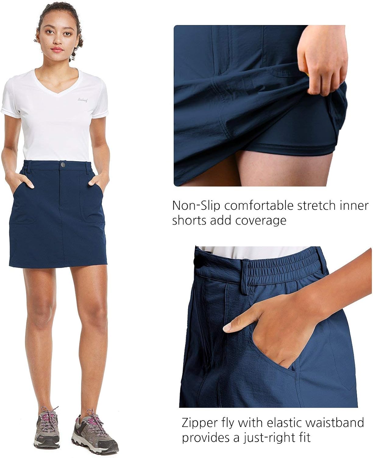 BALEAF Women's Outdoor Skort UPF 50 Active Athletic Skort Casual Skort Skirt with Zip Pockets Hiking Golf: Clothing