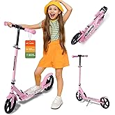 Kick Scooter for Kids Ages 6+, Teens & Adults, Adjustable Handlebars, Rear Brake, Big Wheel Foldable Scooter for Indoor & Outdoor