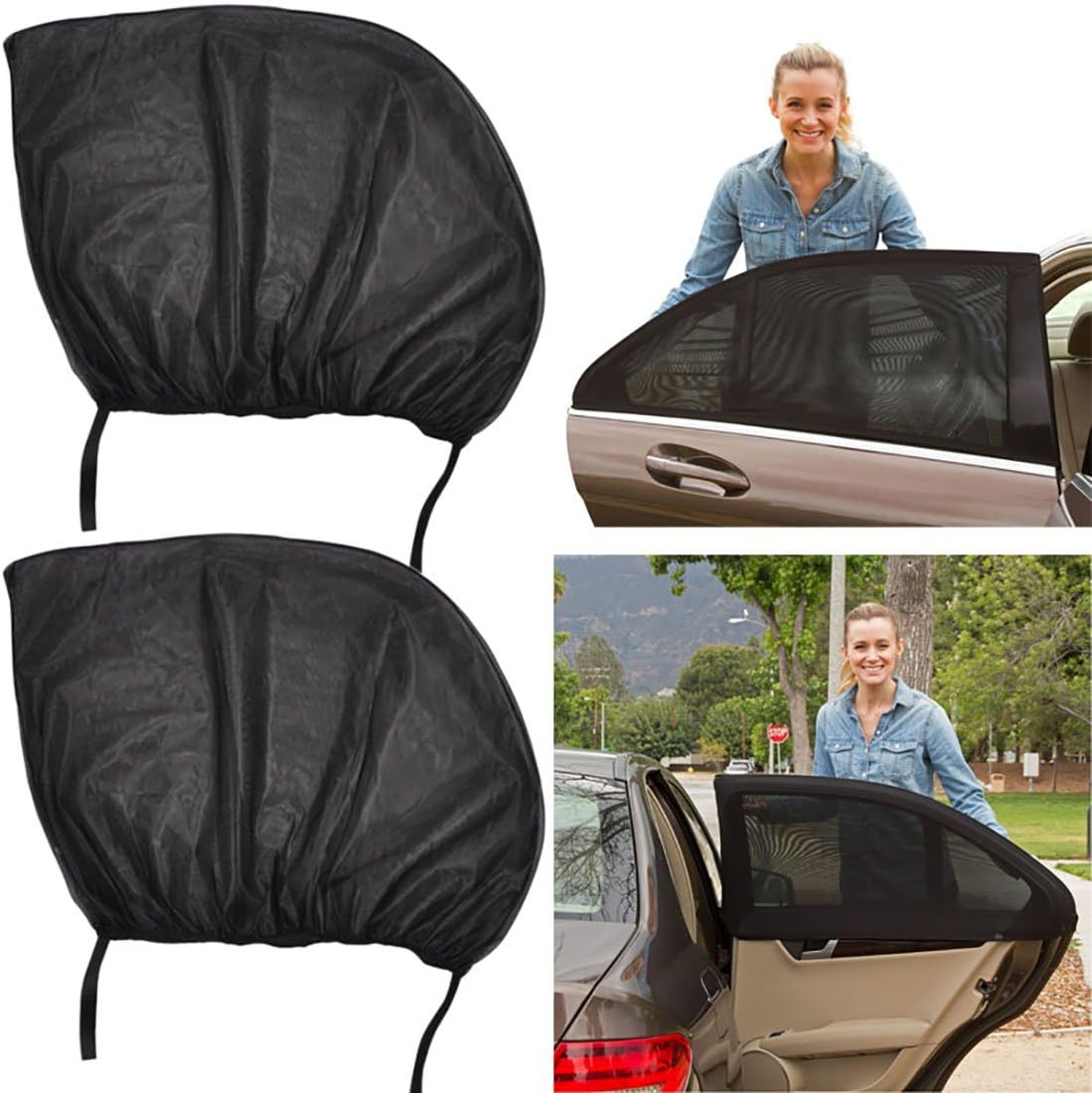 Warmiehomy Car Window Shades 2-Pack, Universal Car Auto Sun Shade Socks Rear Side Seat Sunshades UV Block, Protection for Your Baby Children Kids