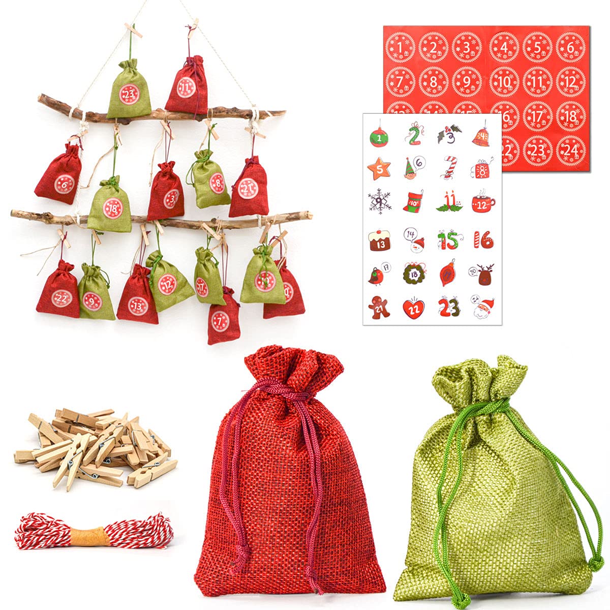 DuneDesign Advent calendar self fill 2025 – DIY Kit 24 fabric bags with garland and sticker set – Christmas calendar to fill yourself Advent bags to fill yourself Children