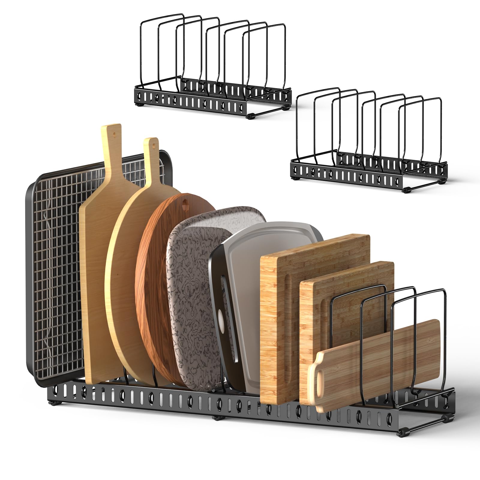 Photo 1 of 2PACK Cutting Board Organizer, Adjustable Divider Cutting Board Holder with Anti-slip Pads, Kitchen Cabinet Organizer for Baking Cookie Sheet Pan Bakeware Cookie, Black, Large-Size