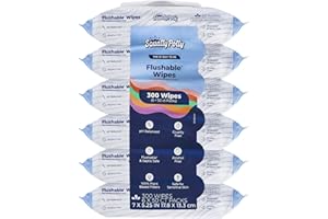Squatty Potty Flushable Wipes - 6 Pack (300 Total Wipes) - 99% Water & Plant-Based - Green Tea, Cucumber & Aloe Spa Scent - pH Balanced - Septic Safe Adult Wet Wipes